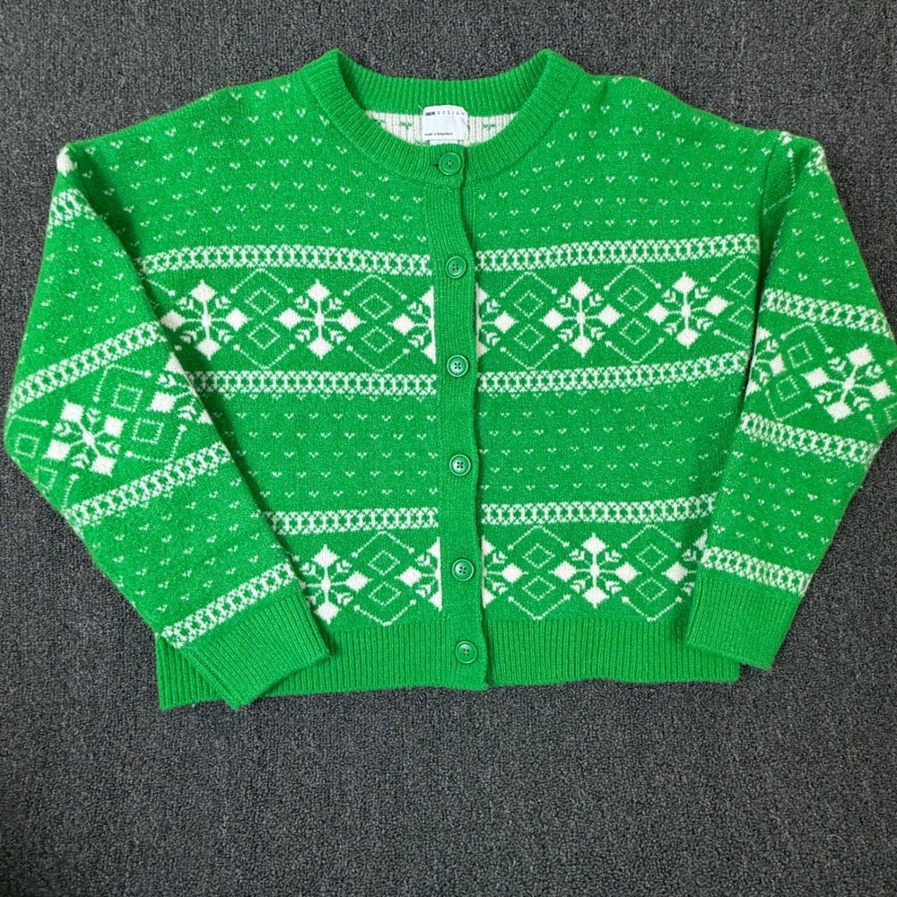 ASOS DESIGN Womens Green White Fair Isle Snowflake Cardigan Sweater Size M